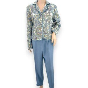 NWT Talbots Blue Purple Khaki Tapestry Floral Jacket Blazer 14 Dress Pants  Suit